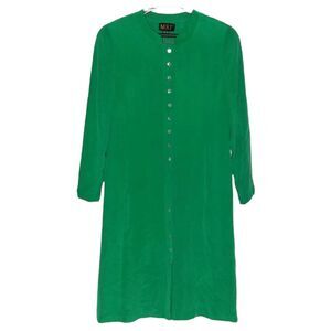 M.X.I. Vintage Green 100% Silk Maxi Midi Dress Button sz 10